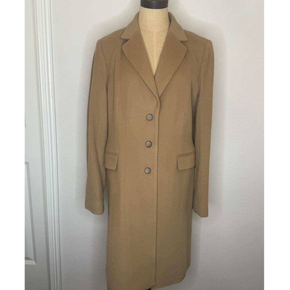 Y2K Banana Republic 100% Wool Overcoat Coat Jacket Tan Khaki Women L
